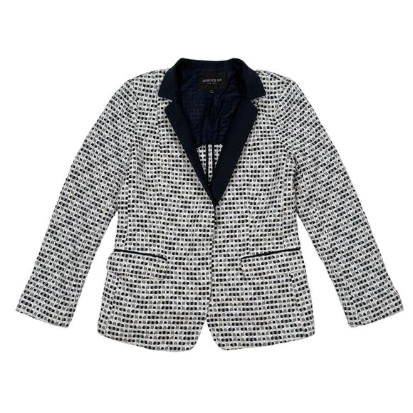 Lafayette 148 Blazer Jacket Womens Size 8 Navy Blue‎ Woven Career Professional - Picture 1 of 11